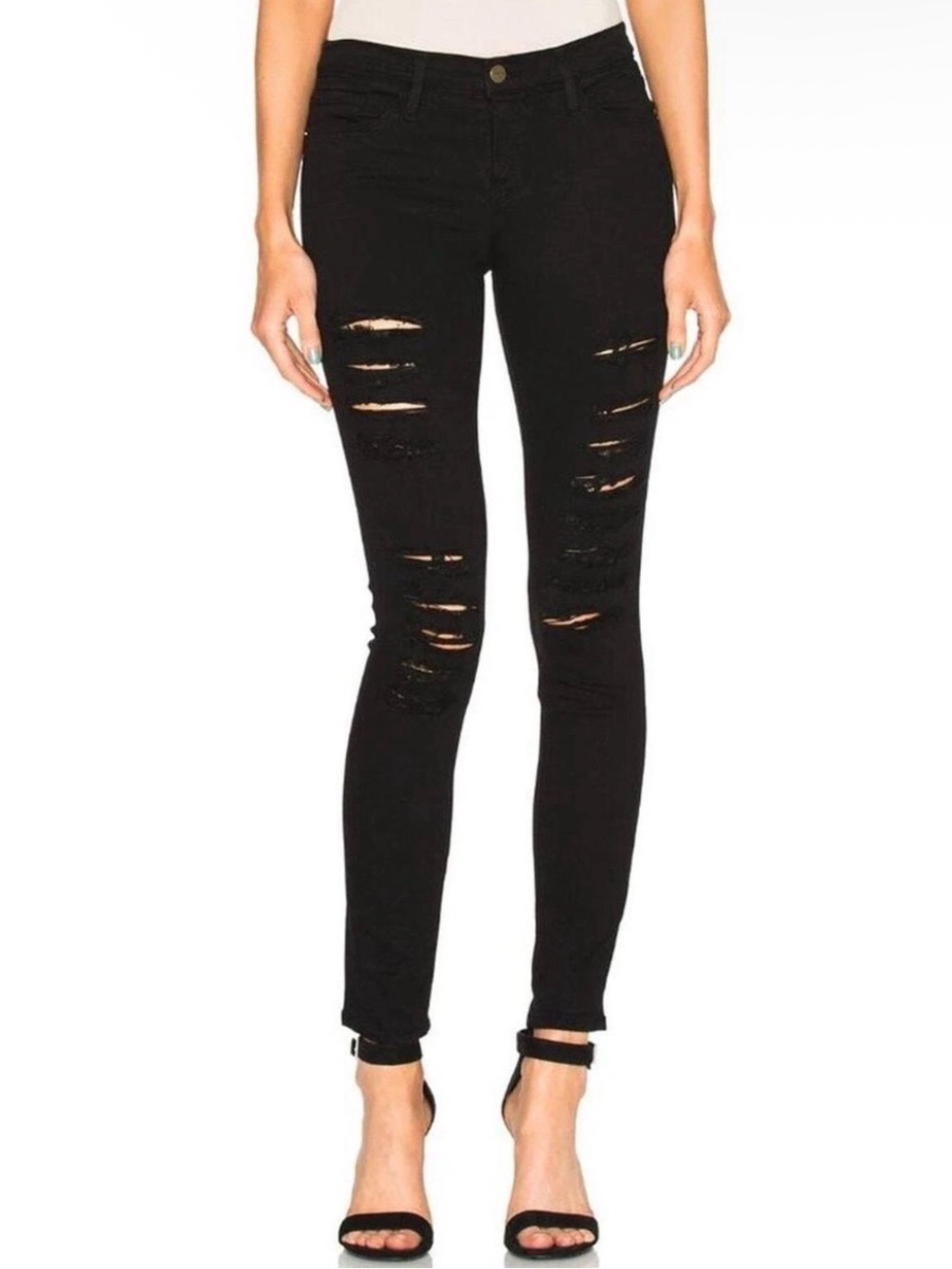 FRAME Denim Le Skinny De Jeanne black distressed ripped skinny jeans